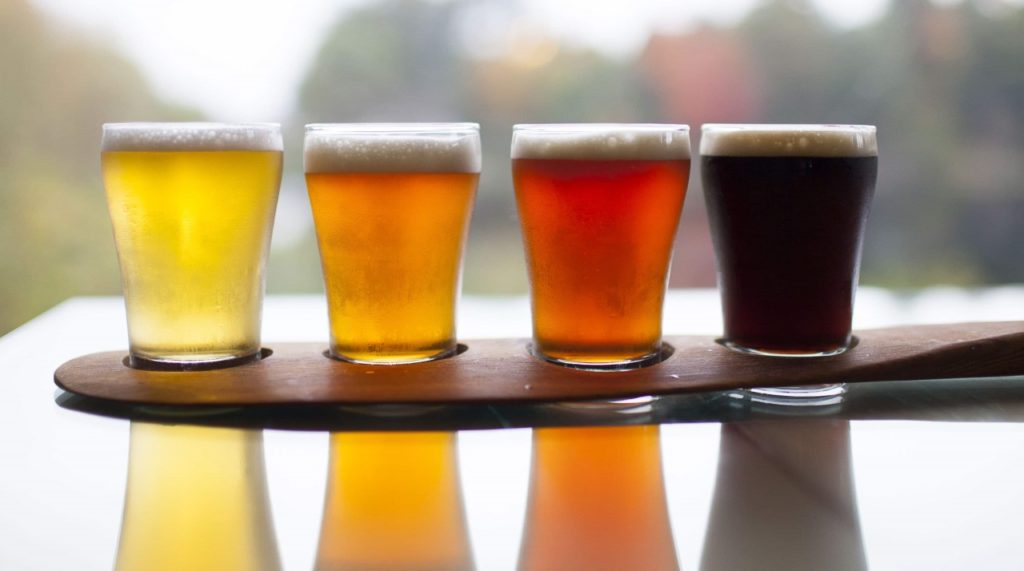 Fun things to do in Minden include enjoying a Flight of beer from Boshkung Brewing resting on a paddle