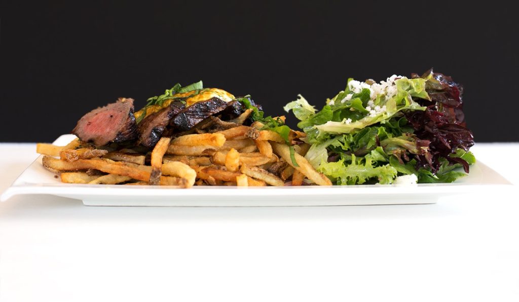 Rhubarb Haliburton's signature dish is steak and frites