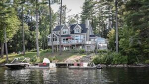 FORTUNES TRAIL ALGONQUIN HIGHLANDS luxury Haliburton Real Estate cottage from shoreline